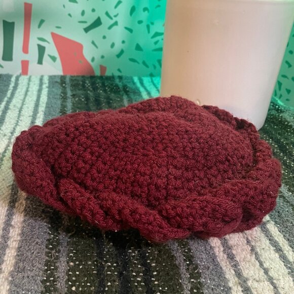 Handmade Crochet Hat Beret - Maroon - Picture 2 of 3